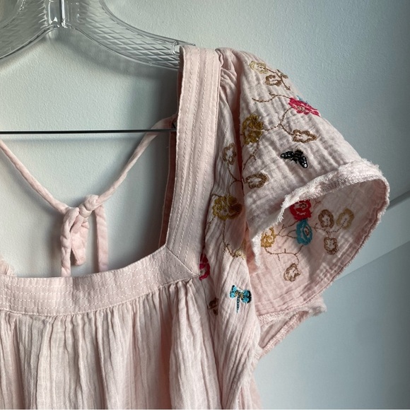 Anthropology Yvette Lounge Mini Dress Cotton embroidered Pale  Pink size M - Picture 8 of 11